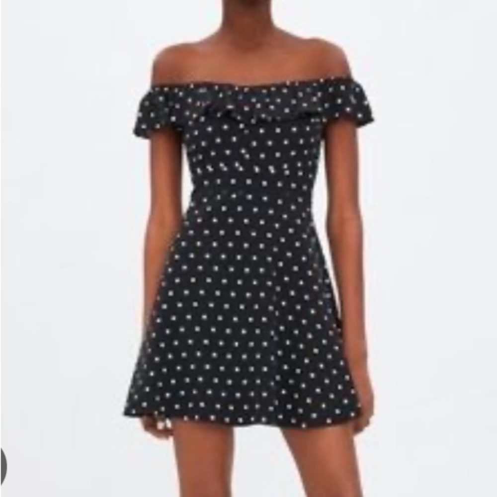 Zara Off The Shoulder Polka Dot Skater Dress